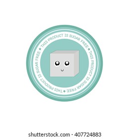 Isolated light blue label with text and a sugar cube icon
