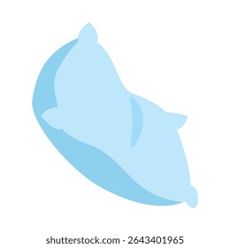 Isolated Light Blue Pillow on White Background in Flat Design Style