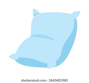 Isolated light blue soft pillow on a white background in simple flat style illustration