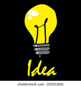 an isolated light bulb on a black background with text