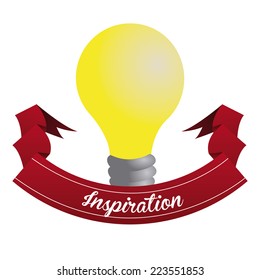 an isolated light bulb and a ribbon with text on a white background
