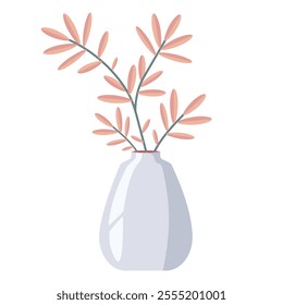 Isolated light vase with flowers in flat style. Vector illustration