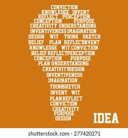 Isolated lightbulb composed by text on a yellow background. Vector illustration