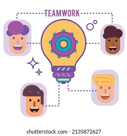 Isolated lightbulb with gears and business team Teamwork concept Vector
