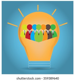Isolated lightbulb with people on a colored background