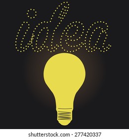 Isolated lightbulb with text on a black background. Vector illustration