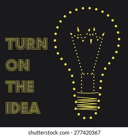 Isolated lightbulb with text on a black background. Vector illustration
