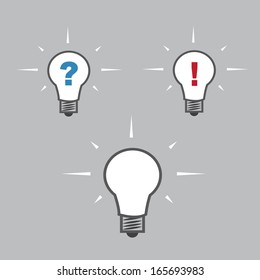 Isolated lightbulbs with question and exclamation marks 