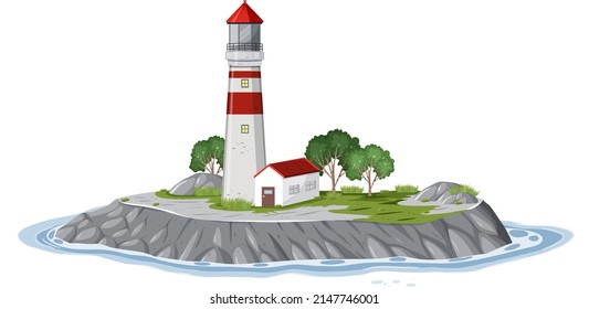 Isolated lighthouse on the island illustration