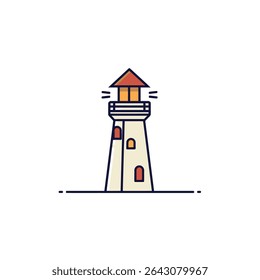 Isolated lighthouse shines guidance on minimalist coastline scene detail