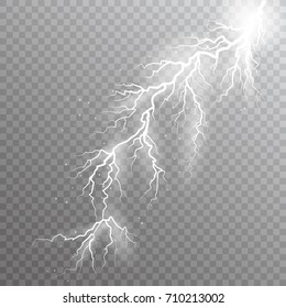isolated lightnings Magic and bright lighting effects on transperent background. Vector Illustration