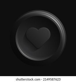 Isolated Like Icon. Black 3D Heart Button In Round Shape. Vector Illustration