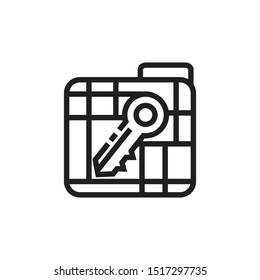 Isolated line art folder icon with a key 