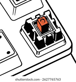Isolated line art illustration of a keyboard switch, showcasing clean design and technical precision. Perfect for tech, gaming, and electronics projects.