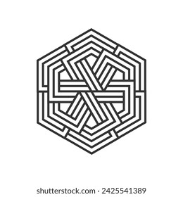 Isolated line art logo template. Abstract linear logotype. Monogram geometric icon. Outline innovate design elements. Vector simple futuristic sign. Hexagon shapes of lines.