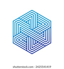 Isolated line art logo template. Abstract linear logotype. Colorful geometric icon. Outline innovate design elements. Vector simple futuristic sign. Hexagon shapes of lines.