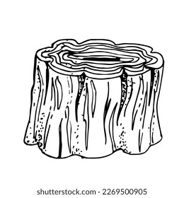 Isolated line art tree stump line engraved silhouettes set. Hand drawn vector illustration