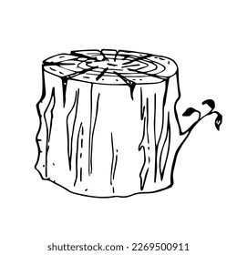 Isolated line art tree stump line engraved silhouettes set. Hand drawn vector illustration