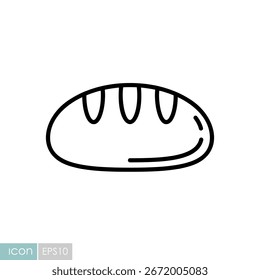 An isolated line art vector icon of a fresh loaf of bread, ideal for bakery menus, food blogs, or product labels. It represents homemade, organic, and delicious baked goods.