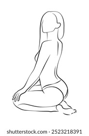 Ilustración vectorial aislada del arte de la línea de una mujer hermosa, retrato sin rostro, ilustración minimalista simple, contorno del cuerpo femenino, logotipo