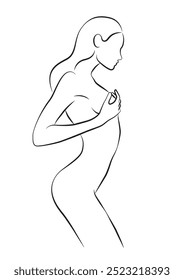Isolated line art vector illustration of a beautiful woman, faceless portrait, simple minimalist illustration,  female body contour, logo