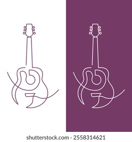 Isolated line drawing of acoustic guitar and electric guitar, vector illustration design