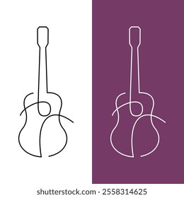 Isolated line drawing of acoustic guitar and electric guitar, vector illustration design