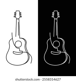 Isolated line drawing of acoustic guitar and electric guitar, vector illustration design