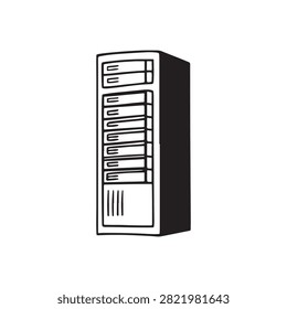 Isolated line drawing of server rack with transparent background