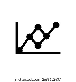 Silhueta isolada de gráfico de linhas em fundo transparente. O projeto inclui um plano de coordenadas e uma linha conectando vários pontos de dados circulares.