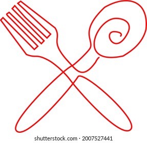 isolated line Logo doodle red spoon and fork food for your company or field business