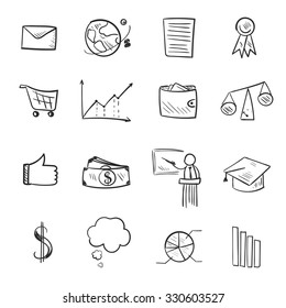 Isolated line web icons set. Hand drawn vector elements for business
