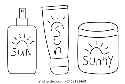isolated linear icon set sunscreen tube on the theme of summer and vacation. design for logo sticker print poster