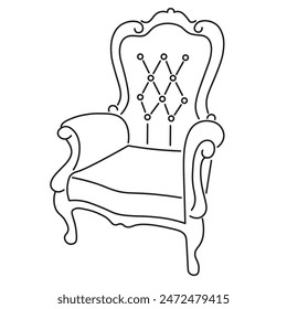 sillón de muebles vintage lineal aislado en Vector. icono interior para diseño de pegatinas de póster logo