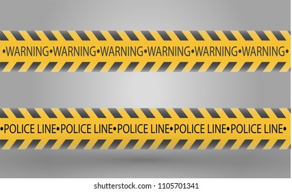 Isolated lines of insulation. Realistic warning tapes. Signs of danger. Vector illustration, isolated on a cellular background. Yellow color.
