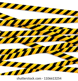 Isolated lines of insulation. Realistic warning tapes. Signs of danger. Vector illustration, isolated on a cellular background. Yellow color.
