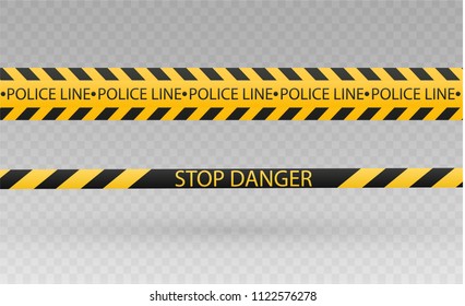 Isolated lines of insulation. Realistic warning tapes. Signs of danger. Vector illustration, isolated on a cellular background. Yellow color.
