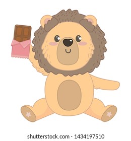 Isolated lion cartoon with sweet food design