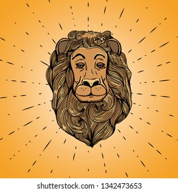 Isolated lion in hand drawn style on background. For sticker or tatoo.
