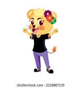 Isolated lion head body human draw animated vector