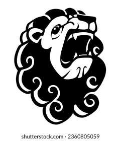 Isolated Lion Head Roaring, Curly Mane Design