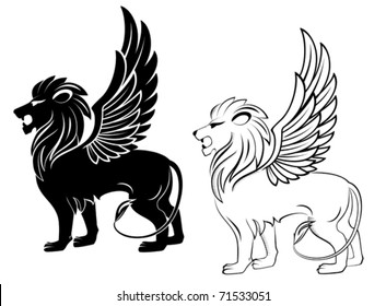 Isolated lion with wings for heraldry design - also as emblem. Jpeg version also available in gallery