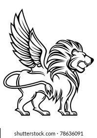 Isolated lion with wings for heraldry design, such a logo. Jpeg version also available