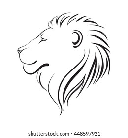 Isolated lions head, vector illustration, linear art. Lion's profile.