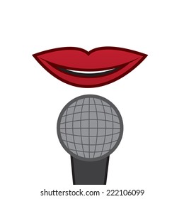 Isolated lips singing or talking into large microphone 