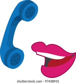 Isolated lips talking on a blue phone