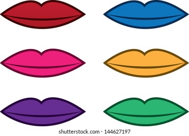 Isolated lips in various colors 
