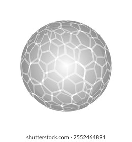 Isolated Lit Grey Ball, Sphere with Semi-Transparent Hexagonal Pattern - Design Isolated on White Background – Futuristic Abstract Geometric Globe Concept Clip-Art