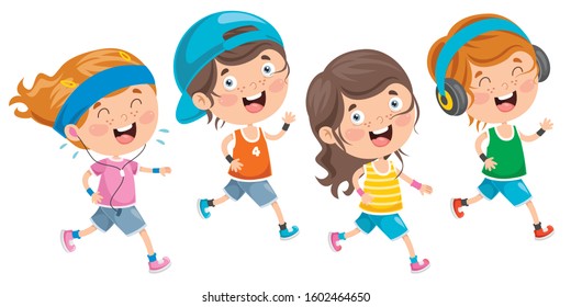 Isolated Little Children Running Outside