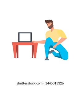 Isolated little table and man design